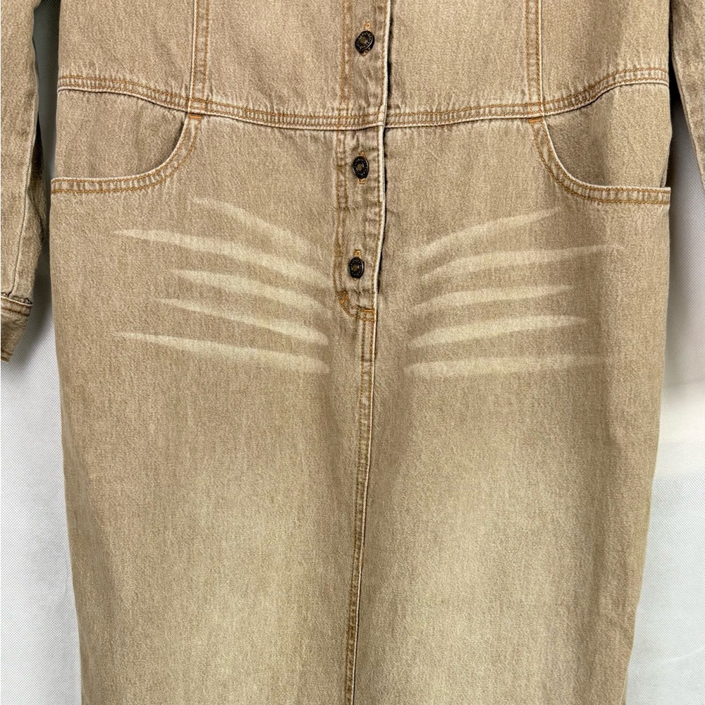 VTG Newport News Jeanology Tan Denim Jean Maxi Dress Western Y2K - Picture 6 of 10